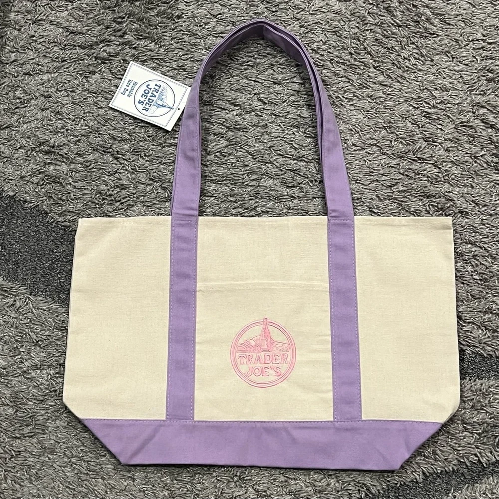 Trader Joe's Large Lavender Canvas Tote - Picture 2 of 2